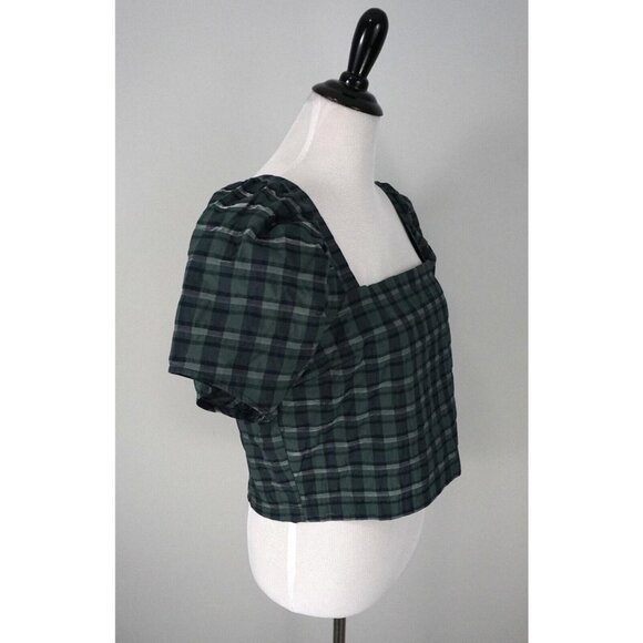 New Madewell Hopewell Puff Sleeve Green Square Neck Crop Top Shirt Size Large - Picture 6 of 10